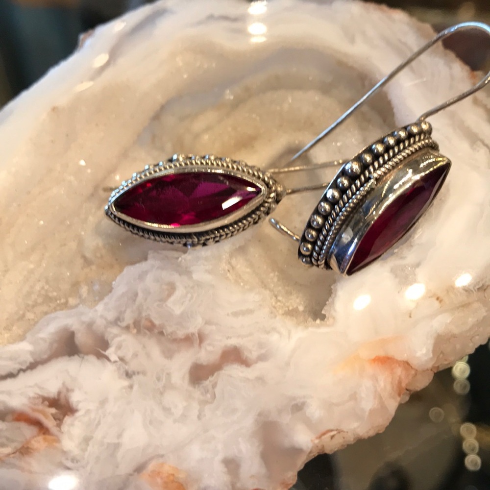 Large Marquis Garnet & Sterling Silver Earrings